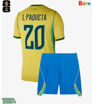 Brasilien Lucas Paqueta #20 Replika Babytøj Hjemmebanesæt Børn VM 2026 Kortærmet (+ Korte bukser)
